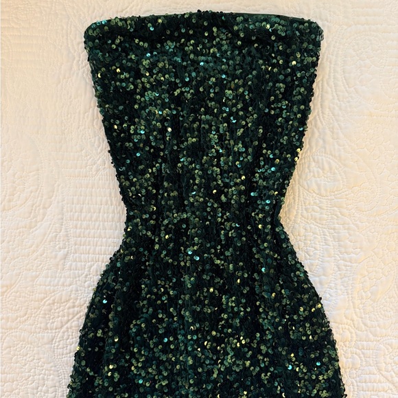 Lulus Elegant Green Sequin Strapless Gown - Picture 1 of 7